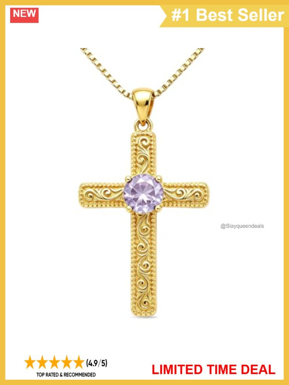 14K Gold Plated Filigree Birthstone Cross Pendant Necklace 18+2"